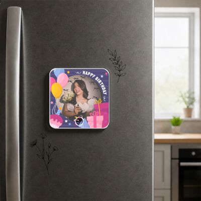 Personalized Happy Birthday Musical Fridge Photo Frame Magnet Rechargeable Wireless Music Box Birthday Gift for Girlfriend & Wife Custom with Any Song Music Playable Feature